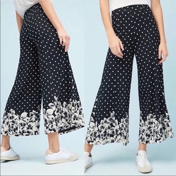 Anthropologie Ett twa Wide Leg Pants With Flowers Chesapeake - Picture 1 of 7
